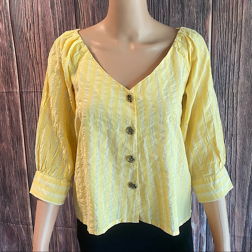 Anthropologie Serene Bohemian sz medium sunny yellow summer boho peasant blouse